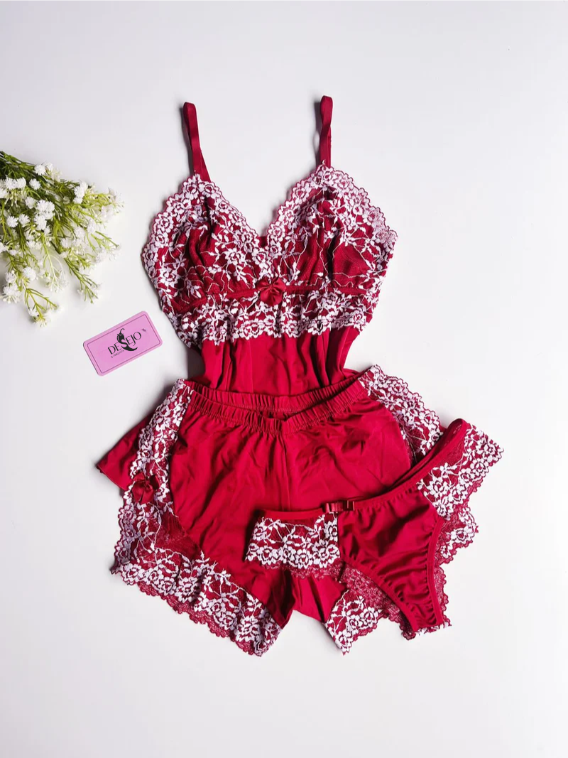 BABY DOLL COM CALCINHA VERMELHO/BRANCO