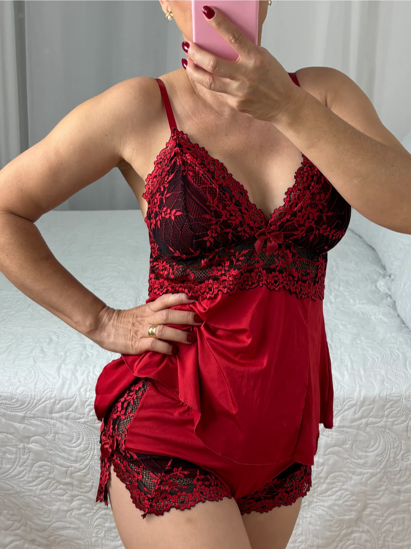 BABY DOLL VERMELHO COM CALCINHA