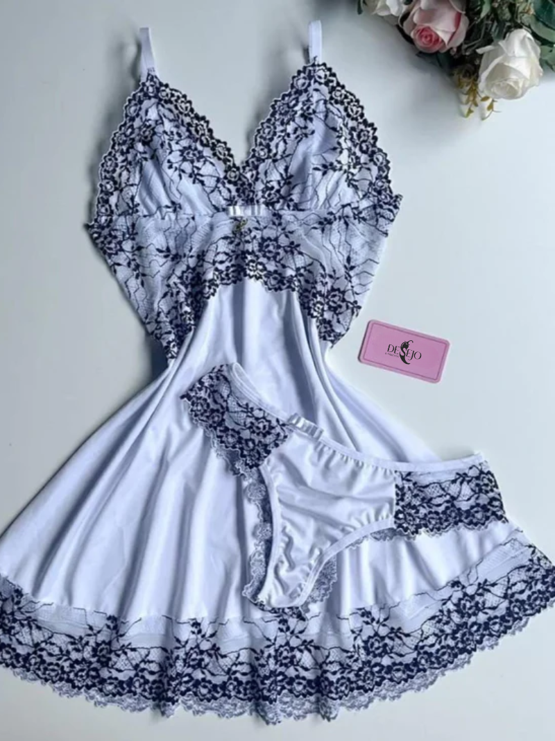 CAMISOLA BRANCO/PRETO COM CALCINHA