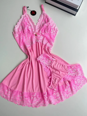 CONJUNTO LOVE CAMISOLA E LINGERIE ROSA