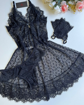CAMISOLA CORAÇÕES EM TULE PRETO