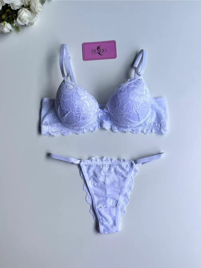 CONJUNTO DE LINGERIE BRANCO COM CALCINHA FIO