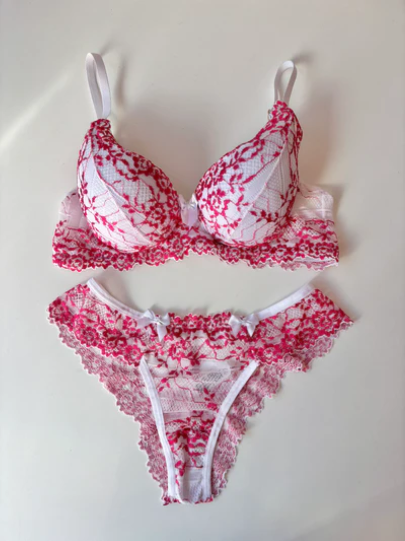 CONJUNTO RENDA BICOLOR BRANCO/ROSA
