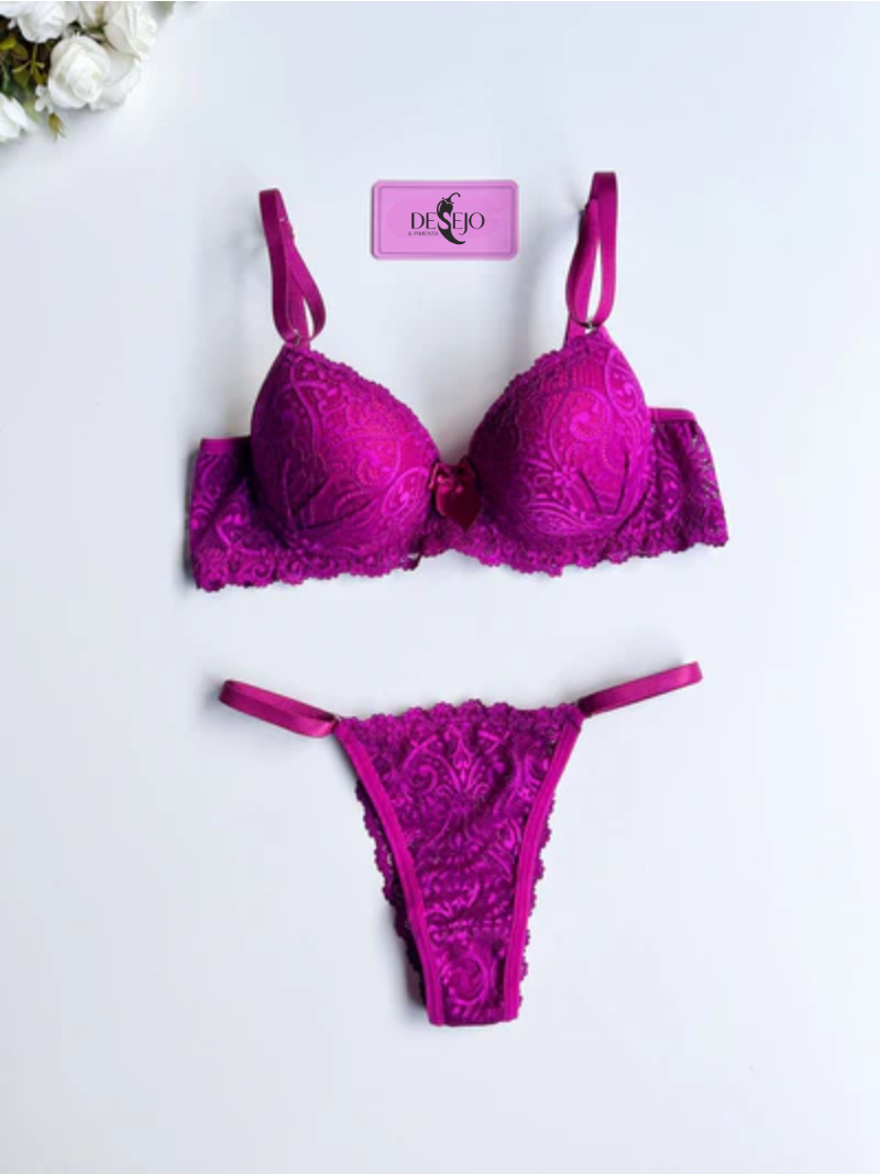 CONJUNTO DE LINGERIE RENDA FUSCÍA