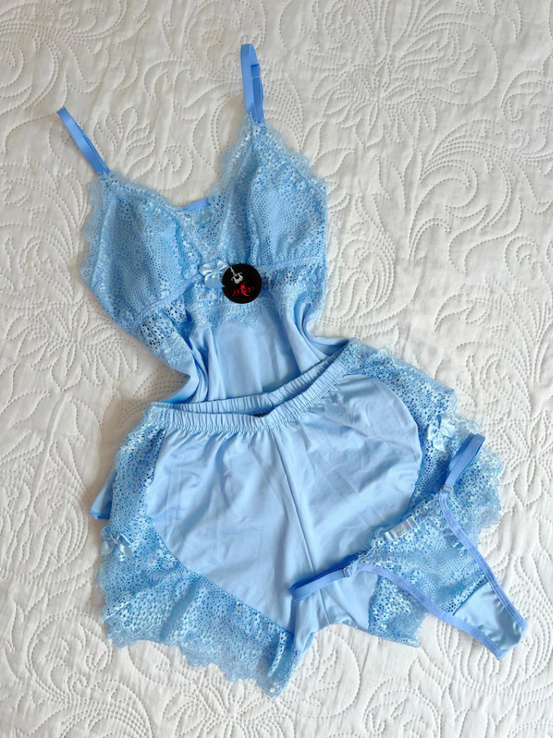 BABY DOLL COM CALCINHA FIO AZUL