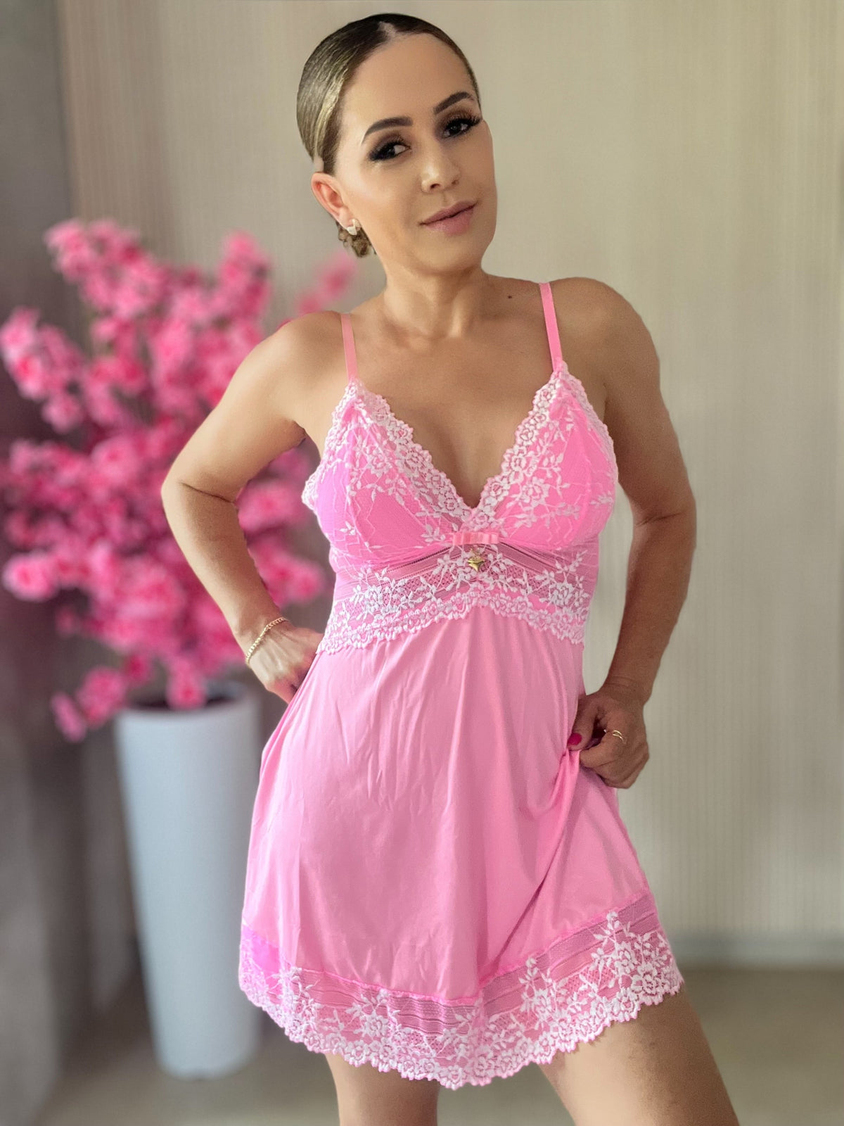 CAMISOLA ROSA E BRANCO